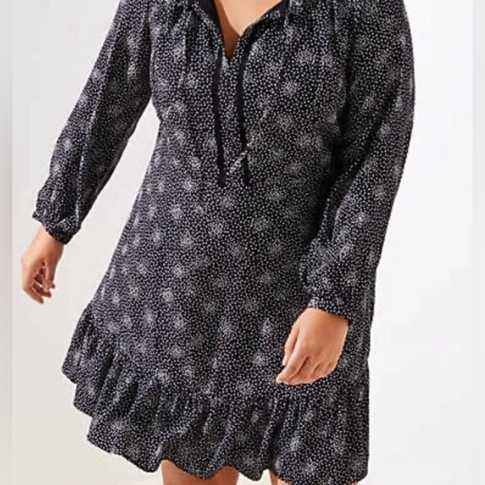 LOFT Black and White Long Sleeve Dress
